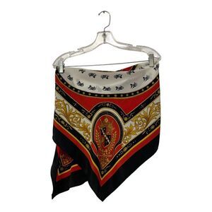 Womens Silk Scarf Horse Carriage Crest One Size Gold Red Black Baroque Vintage